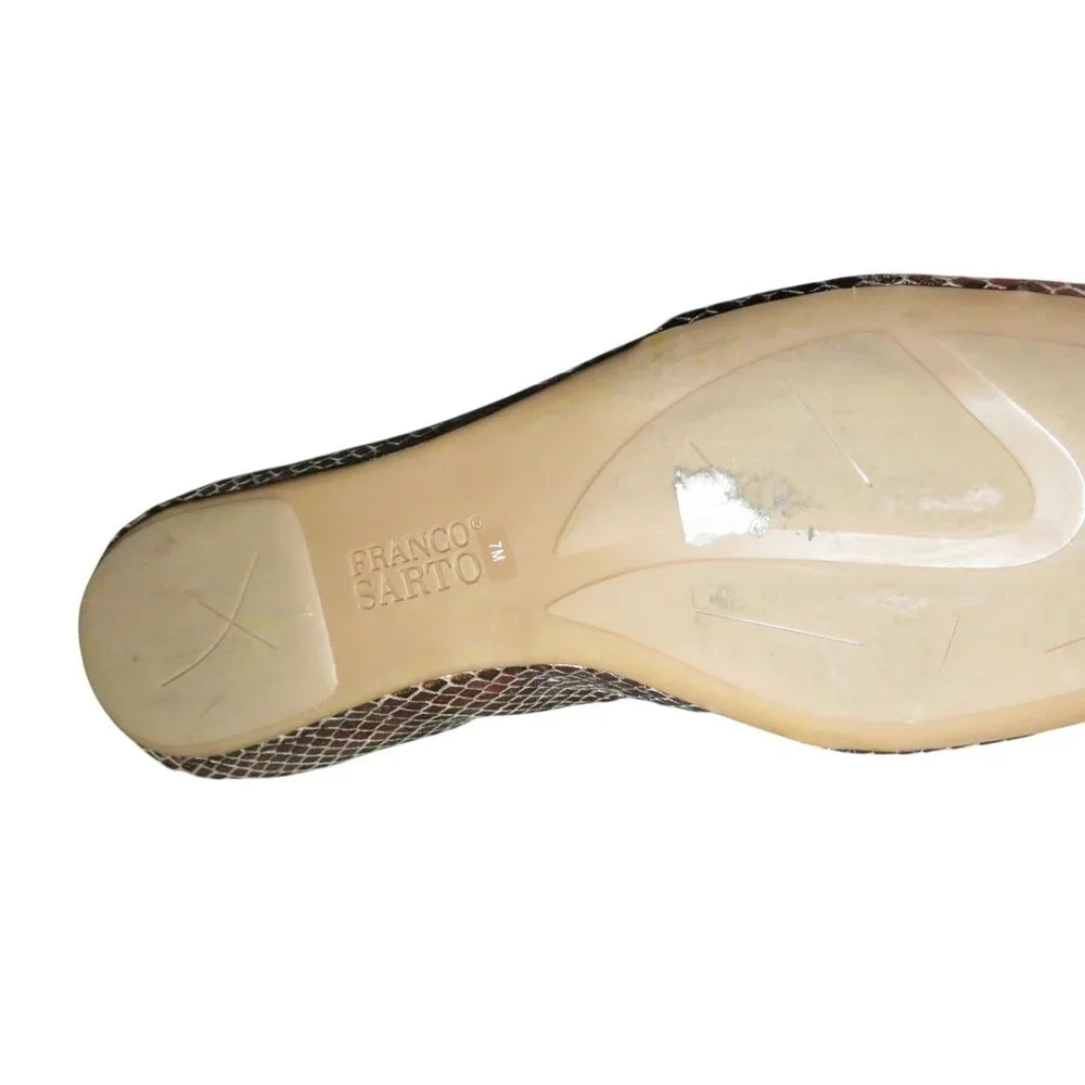Franco Sarto Astra Brass BOA Snakeskin Metallic Italian Leather Bow Ballet Flats